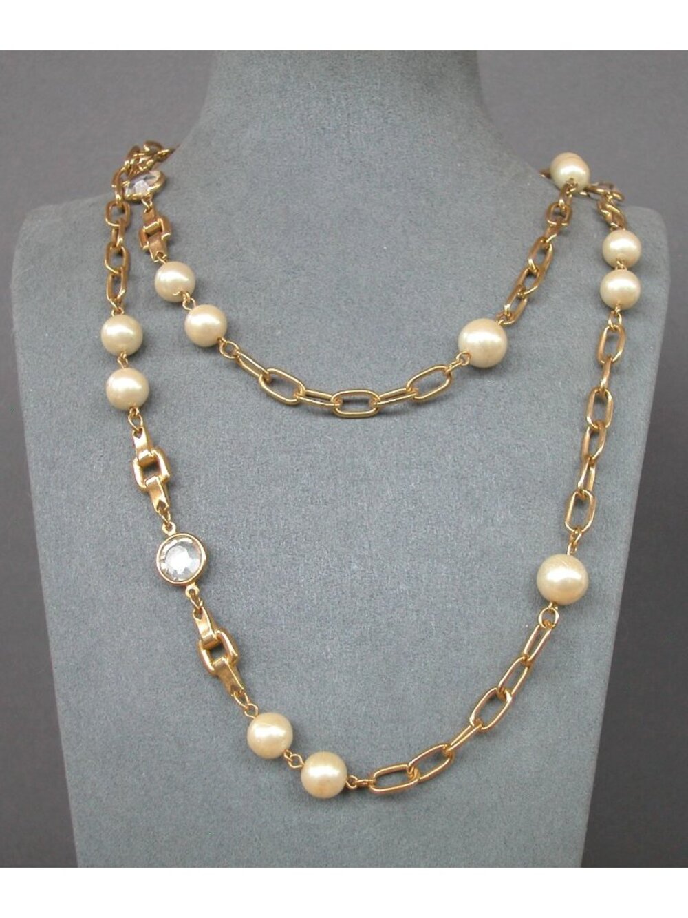 Gold Tone & Faux Pearl 44" Necklace
